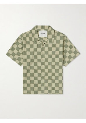 Story Mfg. - Greetings Camp-Collar Logo-Embroidered Checked Organic Cotton Shirt - Men - Green - S