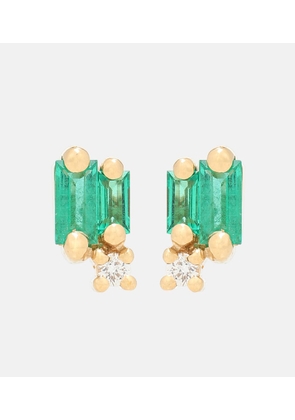 Suzanne Kalan Fireworks 18kt gold earrings with emeralds and diamonds