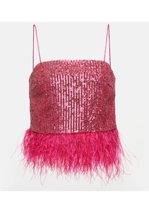 Rebecca Vallance Missing Hours sequined feather-trimmed crop top