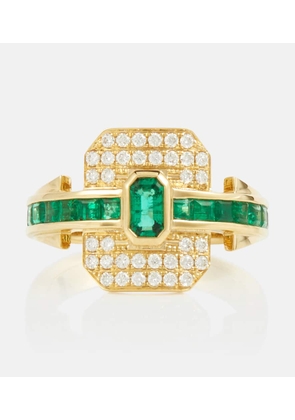 Rainbow K Shield 18kt gold ring with diamonds and emeralds