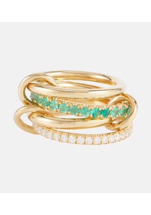 Spinelli Kilcollin Halley set of four 18kt gold rings with emeralds and diamonds