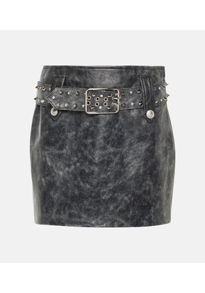 Alessandra Rich Belted embellished leather miniskirt