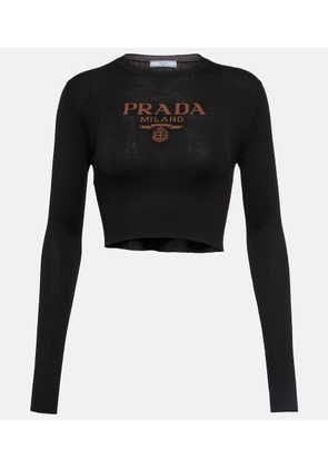 Prada Logo ribbed-knit silk crop top