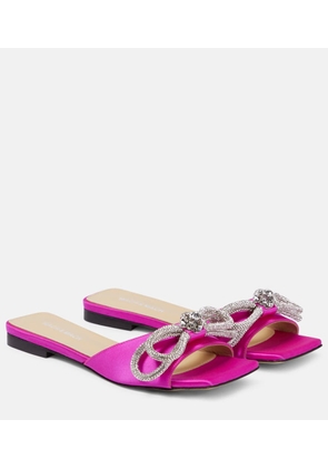 Mach & Mach Double Bow embellished satin mules