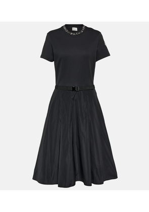 Moncler Belted embellished cotton midi dress
