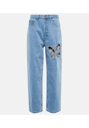 Area Embellished cutout high-rise straight jeans