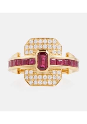 Rainbow K Shield 18kt gold ring with diamonds and rubies