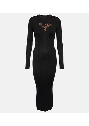 Prada Logo ribbed-knit silk midi dress