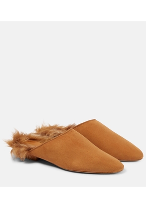 Khaite Otto shearling-trimmed suede mules