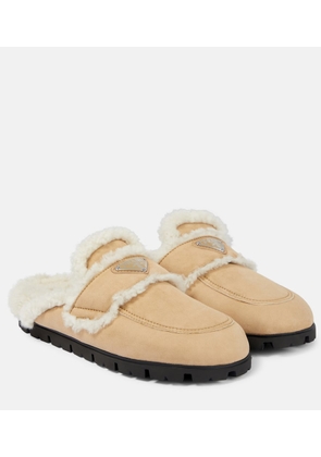 Prada Faux shearling-lined suede slippers
