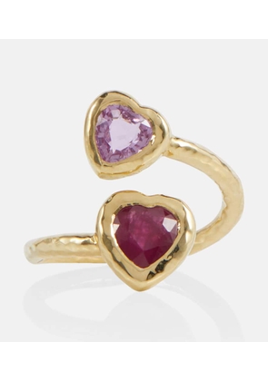 Octavia Elizabeth Moi and Toi 18kt gold ring with sapphires and rubies