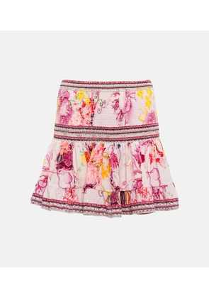 Camilla Smocked floral silk miniskirt