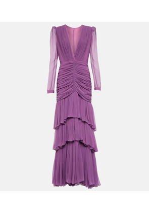 Costarellos Mila ruched tiered silk chiffon gown