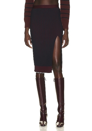Bottega Veneta Rib Knit Midi Skirt in Midnight Blue & Merlot - Burgundy. Size XS (also in ).