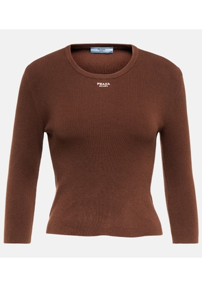 Prada Logo ribbed-knit cotton-blend sweater