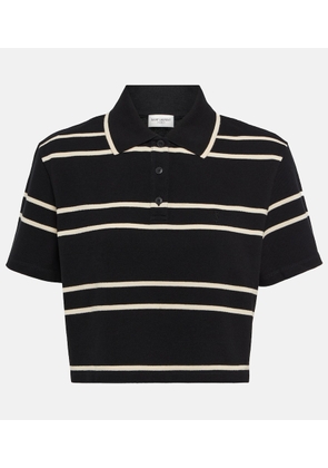 Saint Laurent Striped piqué cropped polo shirt