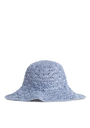 Crochet Straw Hat - Blue