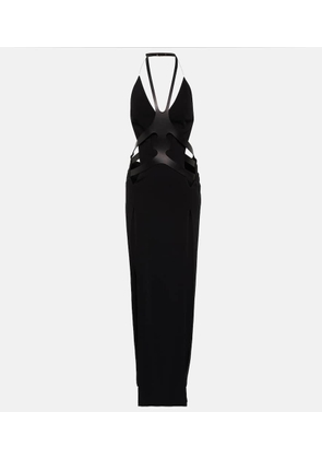 Dion Lee Cutout leather-trimmed halterneck gown