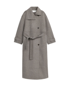Double-Face Wool Coat - Brown