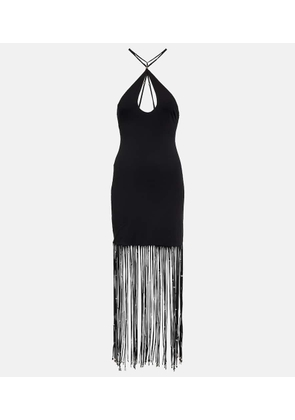 Rotate Fringe-trimmed jersey maxi dress
