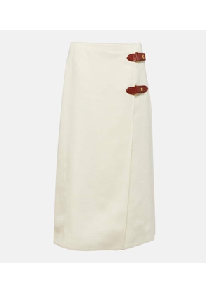 Loro Piana Leather-trimmed linen-blend midi skirt