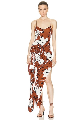 Monse Floral Print Draped Slip Dress in Brown Multi - Rust. Size 0 (also in 4, 8).