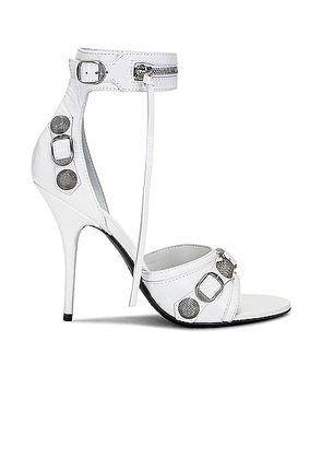 Balenciaga Cagole Sandal in Optic White & Aged Nickel - White. Size 36 (also in 36.5, 37, 37.5, 38, 38.5, 39, 39.5, 40, 41).