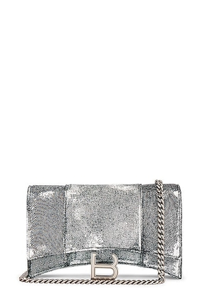 Balenciaga Hourglass Denim Printed Wallet On Chain Bag in Black - Charcoal. Size all.