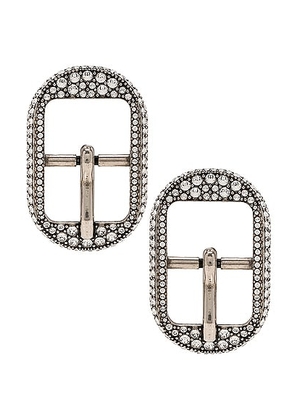 Balenciaga M Cagole Buckle Earrings in Antique Silver & Crystal - Metallic Silver. Size all.