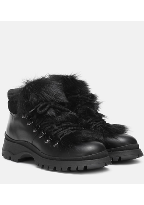 Prada Shearling-trimmed leather ankle boots