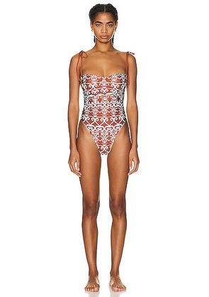Agua by Agua Bendita R?bano One Piece Swimsuit in Terracotta - Rust. Size XS (also in ).