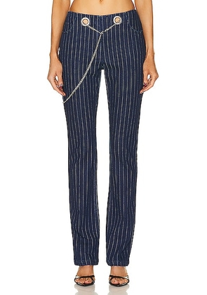 Miaou Tommy Pant in Varsity Pinstripe - Blue. Size L (also in XS).