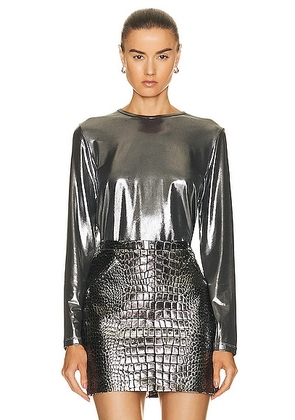 TOM FORD Laminated Long Sleeve Top in Silver - Metallic Silver. Size 36 (also in ).