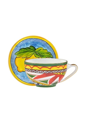 Dolce & Gabbana Casa Carretto Lemon Tea Cup And Saucer Set in Multicolor - Green. Size all.