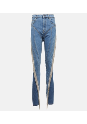 Mugler Spiral tassel-trimmed skinny jeans