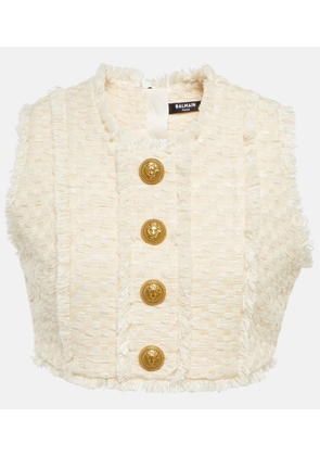 Balmain Cotton-blend tweed crop top