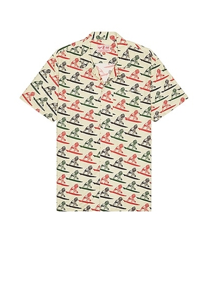 Mami Wata Surfing Diceman Shirt in Ecru/Red/Green - Beige. Size L (also in XL/1X).