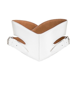 ALAÏA Crossed Belt in Blanc Optique - Cream. Size 65 (also in 70, 80).
