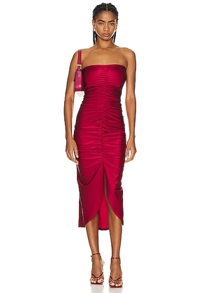 ADRIANA DEGREAS Solid Heart Frilled Long Dress in Red - Red. Size L (also in M).