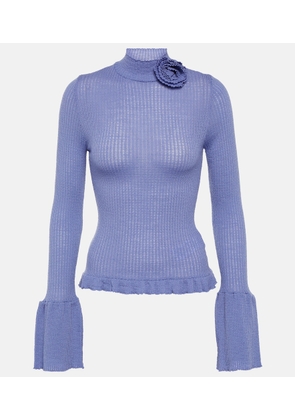 Blumarine Ruffle-trimmed ribbed-knit wool sweater