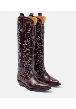 Ganni Embroidered leather cowboy boots