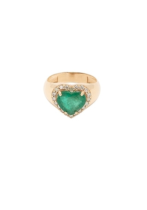 Siena Jewelry Heart Diamond Pinky Ring in 14k Yellow Gold & Emerald - Metallic Gold. Size 4 (also in ).