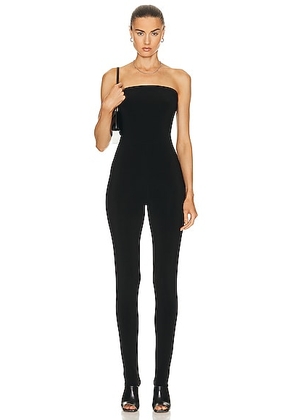Norma Kamali Strapless Catsuit W/ Footie in Black - Black. Size L (also in M).