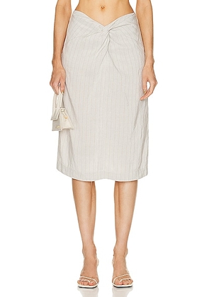 MATTHEW BRUCH Twist Midi Skirt in Oatmeal Stripe - Beige. Size 1 (also in 2, 3, 4).