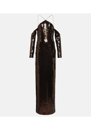 Taller Marmo Moonstruck sequined halterneck gown