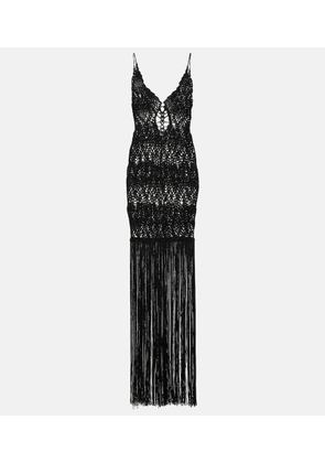 Costarellos Fringed crochet maxi dress