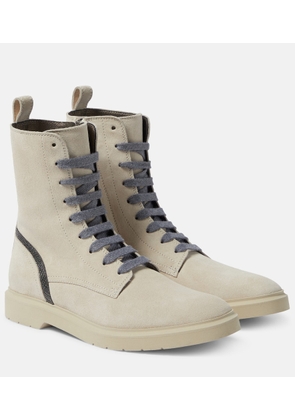 Brunello Cucinelli Embellished suede combat boots