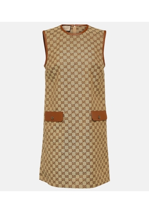 Gucci GG leather-trimmed canvas minidress