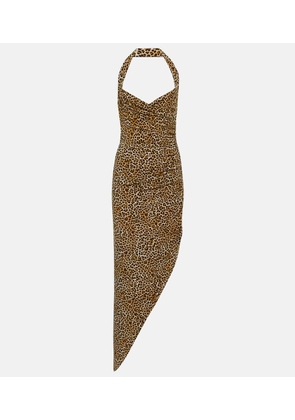 Norma Kamali Cayla leopard-print asymmetric maxi dress