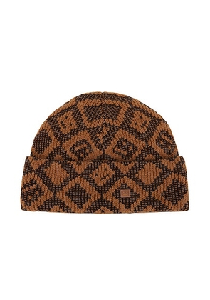Acne Studios Konny Tiles Face Beanie in Toffee Brown & Black - Brown. Size all.